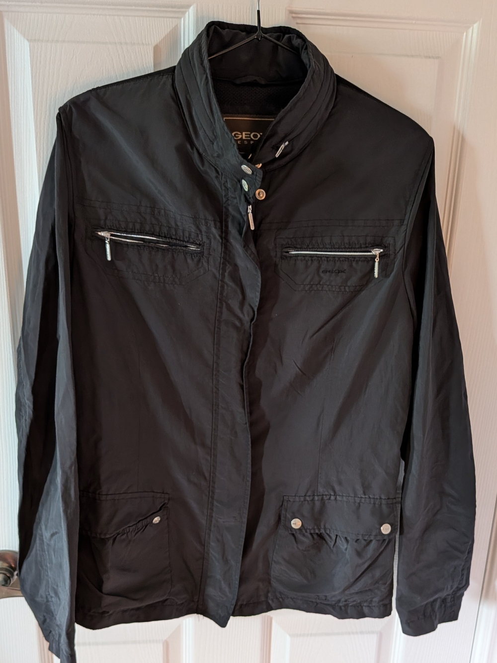Geox Resipra Black Utility Windbreaker Jacket- Hidden Hood&- It Breathes